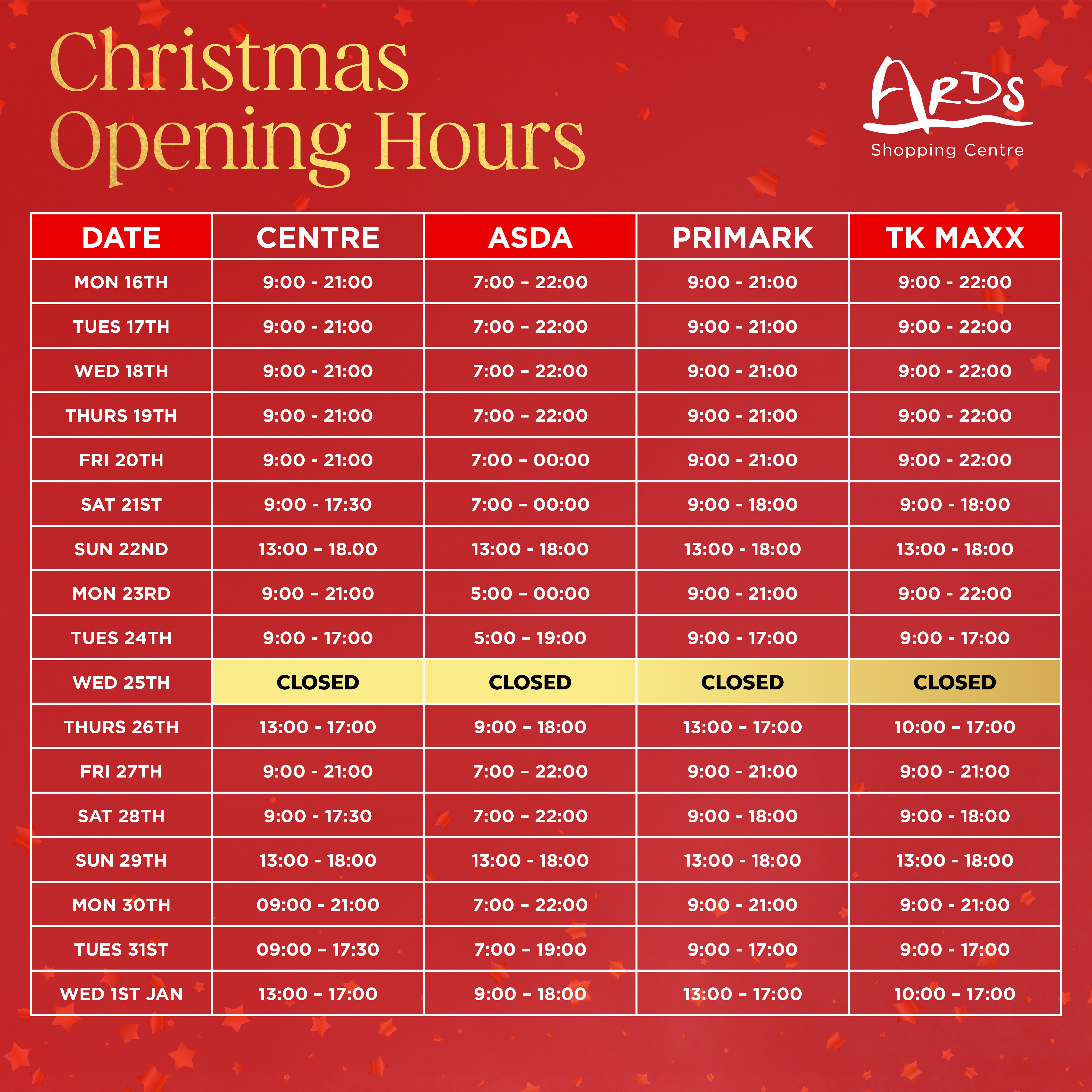 Christmas Opening Hours 2024